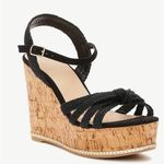 Time And Tru  Womens Cork Wedge Platform Black Sandals Size 7 Gold Cork Trim New Photo 0