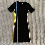 H&M  black track dress with yellow and white stripes. EUC. Size small‎ Photo 4