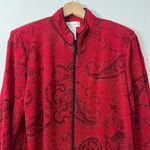 Y2K Draper's & Damon's Zip Up Knit Jacket Red Metallic Floral Paisley LARGE USA Photo 0