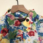 Shaver Lake Multicolor Floral Bedazzled Sequins Long Sleeve Button Up Shirt Top Blue Size M Photo 1