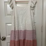 Source Unknown Flowy White Pink and Blush Tiered Mini Dress with Ruffle Sleeves Size Lb by Photo 10