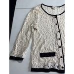 Issi Cream Lace Cardigan Black Trim Button Down Long Sleeve Elegant Photo 2