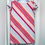 Flamingo Stripe Multicolored Pattern Short Sleeve Blouse Size Large Top Photo 14