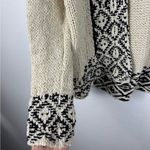 Lucky Brand  Novelty Stitch Cardigan Small‎ Cream Black Cable Knit Open Sweater Photo 6