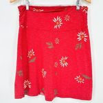 Toad & Co  Chaka Skirt Sz M Organic Cotton Blend Red Floral Poppy Beachy Boho Photo 0