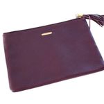 GiGi New York Womens Pebbled Leather Zip Rectangular Clutch Handbag Wine Red Photo 0