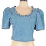 Levi's Levi’s | Light Indigo Louise Short Puff Sleeve Hey Friend Crop Top Blouse Size L Photo 2