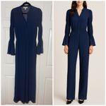 MICHAEL Michael Kors Navy Long Sleeve Flowy Relaxed Jumpsuit Elastic Waist Small Blue Photo 1