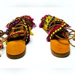 Elina Linardaki Greek Lace Up Gladiator Beaded Fringe Flat Sandal Shoe Size 10 Pink Photo 4