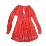 Free People NEW Coryn Coral Orange Print Long Sleeve Dress red combo sz 6 Photo 0