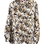 JM Collection  100% LINEN TROPICAL‎ PALM TAB LONG SLEEVE BUTTON UP BLOUSE Size 16 Photo 0