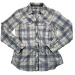 Columbia Button Down Shirt Women’s Small Blue White Gingham Drawstring Waist Photo 0