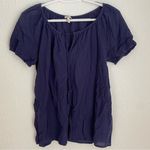 Joie navy dark blue tassel tie front gauzy blouse short sleeve women’s  size S Photo 0
