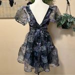 Exceptional Fate Black Floral Organza Puff Sleeve Mini Dress Size L Photo 6