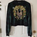 Miss Chievous  Reindeer Cropped Fleece Sweatshirt Green/Black Plaid Size Medium Photo 0