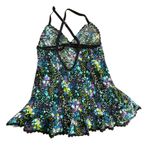 Victoria's Secret Floral Lace Babydoll Nightgown Medium Black Multicolor Stretch Photo 3