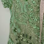Mac Duggal Green Puff Sleeve V Neck Floral Embellished Dress 68266 size 4 Midi Photo 8