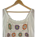 Aerie  Crochet Crop Top White Square Neck Puff Sleeve Boho Festival Size Medium Photo 3