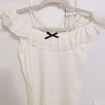 Japanese Kawaii White Cotton Off Shoulder Ruffle Lace Black Bow Shirt Blouse Top Size XS Photo 1