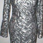 Badgley Mischka New NWT Designer Silver Womens 2 Metallic Sequin Cocktail Dress Photo 0