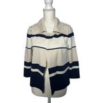 ST JOHN Striped Draped Cream Navy Sweater Jacket Size 4 Photo 2
