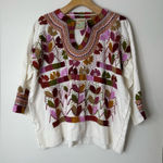 El interior folk art clothing multi color Cotton embroidered short sleeve top M Size M Photo 0