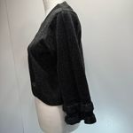 August Silk Black & Silver Metallic Open Front 3/4 Ruffle Sleeve Bolero Shrug S Photo 4