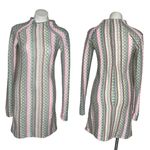 HANDMADE Mini Dress Light Pastel Green Pink Asymmetrical Zipper Vertical Pattern Photo 7