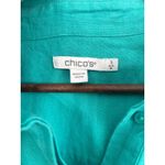 Chico's  Linen Shirt Dress Sz 3 /16 Turquoise Short Sleeve Collared Button Front Photo 1