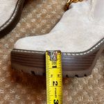 Olivia Miller  Womens Beige Platform Chunky Heel Faux Suede Boots Chain Zip 10 Photo 10