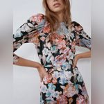 ZARA  Floral Print Satin Mini Dress 3/4 Puff‎ Sleeves Size XS Style 7941/418 Photo 1