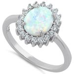 Sterling Silver SIZE 6 925  Oval White Lab Opal CZ Ring Photo 0