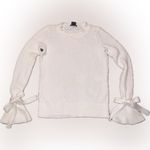 Ann Taylor Cream Ruffle Bell Sleeve Bow Cuff Waffle Knit Crew Neck Sweater Small Photo 0
