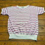 Casualcode Women's White Pink Striped Knit Top Short Sleeve Crew Neck Casual Size L Photo 0