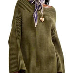 Free People  Boat Neck Tunic Sweater in Chive Combo Size Medium Photo 0