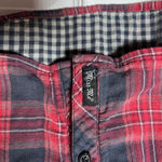 Miss Me  Womens Plaid Flannel Shirt Red Navy Long Sleeve Button Up Size S Photo 9