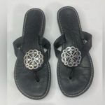 Brighton  Alice Thong Sandals Black Leather Silver Medallion Womens 6M Classic Photo 0