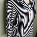 Jones New York Jones of New York Black & White Striped Knit Tie Cowl Neck Drop Shoulder Top M Photo 3