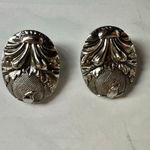 Whiting & Davis Vintage Silver-Tone Oval Statement Clip-On Earrings Photo 5