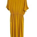 Rokoko Button Front Tie Waist Short Sleeve Midi Dress Pocket Mustard Yellow Sz M Photo 10