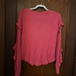 Anthropologie  Pilcro Hot Pink Waffle Knit V Neck Ruffled Long Sleeve Top M Photo 2