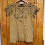 J.Crew Eyelet Embroidery Cotton Top Medium Tan Golden Brown Boho Summer Tee Photo 0