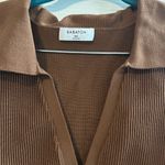Aritzia Babaton Sculpt Knit Polo Top Epicurean Brown Ribbed Women’s XXL Stretchy Photo 3