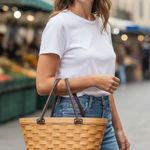 Longaberger Vintage  Tan Woven Tote Bag Photo 0