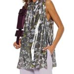 Ganni  Floral print silk blend Metallic top Olive Green size 6 Photo 2