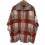 Tahari  Rust/Grey Oversized Full Zip Plaid Poncho Sweater Size L/XL Photo 0