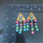 Unique Vintage  Unsigned Multicolored Stones Waterfalls Clip Statement Earrings Photo 12
