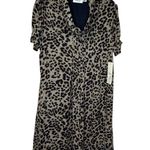 Eliza J Women's Dress Leopard Print Cowlneck Pleated Mini Puff Sleeve Large NWT Photo 0
