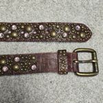 Streets Ahead Leather Pink Crystal Embellishments Belt‎ Antique Gold Tone SzL Brown Size L Photo 0