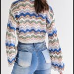 Francesca's Multicolor Crochet Bell Sleeve Fleur Tie Front Pullover NWT Photo 4